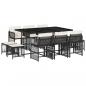 Preview: 11-tlg. Garten-Essgruppe mit Kissen Schwarz Poly Rattan