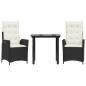 Preview: 3-tlg. Garten-Essgruppe mit Kissen Schwarz Poly Rattan
