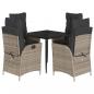 Preview: 5-tlg. Garten-Essgruppe mit Kissen Grau Poly Rattan