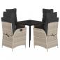 Preview: 5-tlg. Garten-Essgruppe mit Kissen Hellgrau Poly Rattan