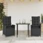 Preview: ARDEBO.de - 3-tlg. Garten-Essgruppe mit Kissen Schwarz Poly Rattan