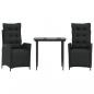 Preview: 3-tlg. Garten-Essgruppe mit Kissen Schwarz Poly Rattan