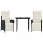 Preview: 3-tlg. Garten-Essgruppe mit Kissen Schwarz Poly Rattan