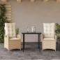 Preview: ARDEBO.de - 3-tlg. Garten-Essgruppe mit Kissen Beige Poly Rattan