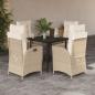 Preview: ARDEBO.de - 5-tlg. Garten-Essgruppe mit Kissen Beige Poly Rattan