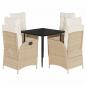 Preview: 5-tlg. Garten-Essgruppe mit Kissen Beige Poly Rattan