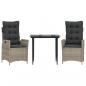 Preview: 3-tlg. Garten-Essgruppe mit Kissen Hellgrau Poly Rattan