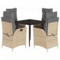 Preview: 5-tlg. Garten-Essgruppe mit Kissen Beige Poly Rattan