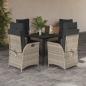 Preview: ARDEBO.de - 5-tlg. Garten-Essgruppe mit Kissen Hellgrau Poly Rattan