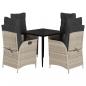 Preview: 5-tlg. Garten-Essgruppe mit Kissen Hellgrau Poly Rattan