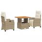 Preview: 3-tlg. Garten-Essgruppe mit Kissen Beige Poly Rattan