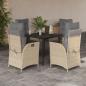 Preview: ARDEBO.de - 5-tlg. Garten-Essgruppe mit Kissen Beigemischung Poly Rattan