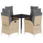 Preview: 5-tlg. Garten-Essgruppe mit Kissen Beigemischung Poly Rattan