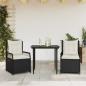 Preview: ARDEBO.de - 3-tlg. Garten-Essgruppe mit Kissen Schwarz Poly Rattan