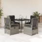 Preview: ARDEBO.de - 5-tlg. Garten-Essgruppe mit Kissen Hellgrau Poly Rattan