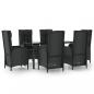 Preview: 7-tlg. Garten-Essgruppe mit Kissen Schwarz Poly Rattan