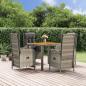 Preview: ARDEBO.de - 5-tlg. Garten-Essgruppe mit Kissen Grau Poly Rattan
