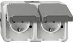 Preview: ARDEBO.de Merten SCHUKO-Doppel-Steckdose, Aquastar, 16 A, AC 250 V, waagerecht angeordnet, Berührungsschutz, lichtgrau, (MEG2320-80299