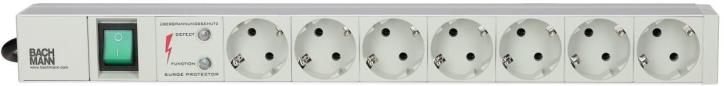 Preview: Bachmann 19 Zoll Steckdosenleiste 7x Steckdose 1x Schalter ÜSE 1HE, weiß (333.405)