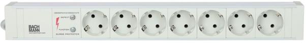 Preview: Bachmann 19 Zoll Steckdosenleiste, 7xSchuko, 1HE PVC, ÜSS, 2m, grau (333.604)