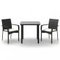 Preview: 3-tlg. Garten-Essgruppe mit Kissen Schwarz Poly Rattan