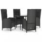 Preview: ARDEBO.de - 5-tlg. Garten-Essgruppe mit Kissen Schwarz Poly Rattan