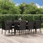Preview: ARDEBO.de - 9-tlg. Garten-Essgruppe mit Kissen Schwarz Poly Rattan
