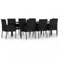 Preview: 9-tlg. Garten-Essgruppe mit Kissen Schwarz Poly Rattan