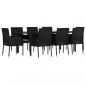 Preview: 9-tlg. Garten-Essgruppe mit Kissen Schwarz Poly Rattan