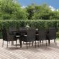 Preview: ARDEBO.de - 9-tlg. Garten-Essgruppe mit Kissen Schwarz Poly Rattan