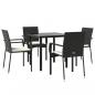 Preview: 5-tlg. Garten-Essgruppe mit Kissen Schwarz Poly Rattan