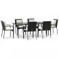Preview: 7-tlg. Garten-Essgruppe mit Kissen Schwarz Poly Rattan