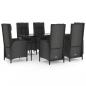 Preview: 7-tlg. Garten-Essgruppe mit Kissen Schwarz Poly Rattan