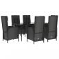 Preview: 7-tlg. Garten-Essgruppe mit Kissen Schwarz Poly Rattan