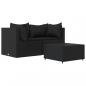 Preview: 3-tlg. Garten-Lounge-Set mit Kissen Schwarz Poly Rattan