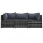 Preview: 3-tlg. Garten-Lounge-Set mit Kissen Grau Poly Rattan