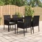 Preview: ARDEBO.de - 5-tlg. Garten-Essgruppe mit Kissen Schwarz Poly Rattan