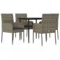 Preview: 5-tlg. Garten-Essgruppe mit Kissen Schwarz und Grau Poly Rattan
