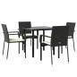 Preview: 5-tlg. Garten-Essgruppe mit Kissen Schwarz Poly Rattan
