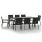 Preview: 9-tlg. Garten-Essgruppe mit Kissen Schwarz Poly Rattan