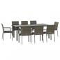 Preview: 9-tlg. Garten-Essgruppe mit Kissen Schwarz und Grau Poly Rattan