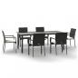 Preview: 7-tlg. Garten-Essgruppe mit Kissen Schwarz Poly Rattan