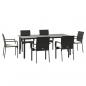Preview: 7-tlg. Garten-Essgruppe mit Kissen Schwarz Poly Rattan