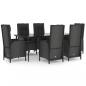 Preview: 7-tlg. Garten-Essgruppe mit Kissen Schwarz Poly Rattan