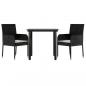 Preview: ARDEBO.de - 3-tlg. Garten-Essgruppe mit Kissen Schwarz Poly Rattan
