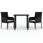 Preview: 3-tlg. Garten-Essgruppe mit Kissen Schwarz Poly Rattan