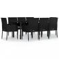 Preview: 9-tlg. Garten-Essgruppe mit Kissen Schwarz Poly Rattan