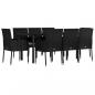 Preview: 9-tlg. Garten-Essgruppe mit Kissen Schwarz Poly Rattan