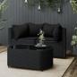 Preview: ARDEBO.de - 3-tlg. Garten-Lounge-Set mit Kissen Schwarz Poly Rattan