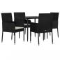 Preview: 5-tlg. Garten-Essgruppe mit Kissen Schwarz Poly Rattan